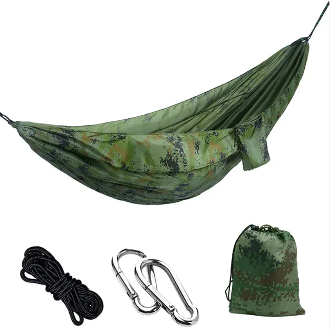 Portable Outdoor Hammock – Camping, Hiking, Backpacking & Backyard Relaxation Straps/Rope + Carabiners Included