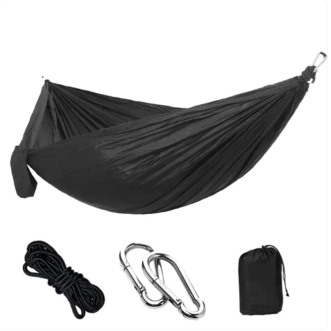 Portable Outdoor Hammock – Camping, Hiking, Backpacking & Backyard Relaxation Straps/Rope + Carabiners Included