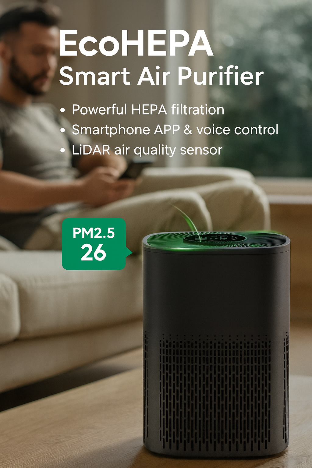 EcoHEPA Smart Air Purifier — HEPA Filtration with App & Voice Control