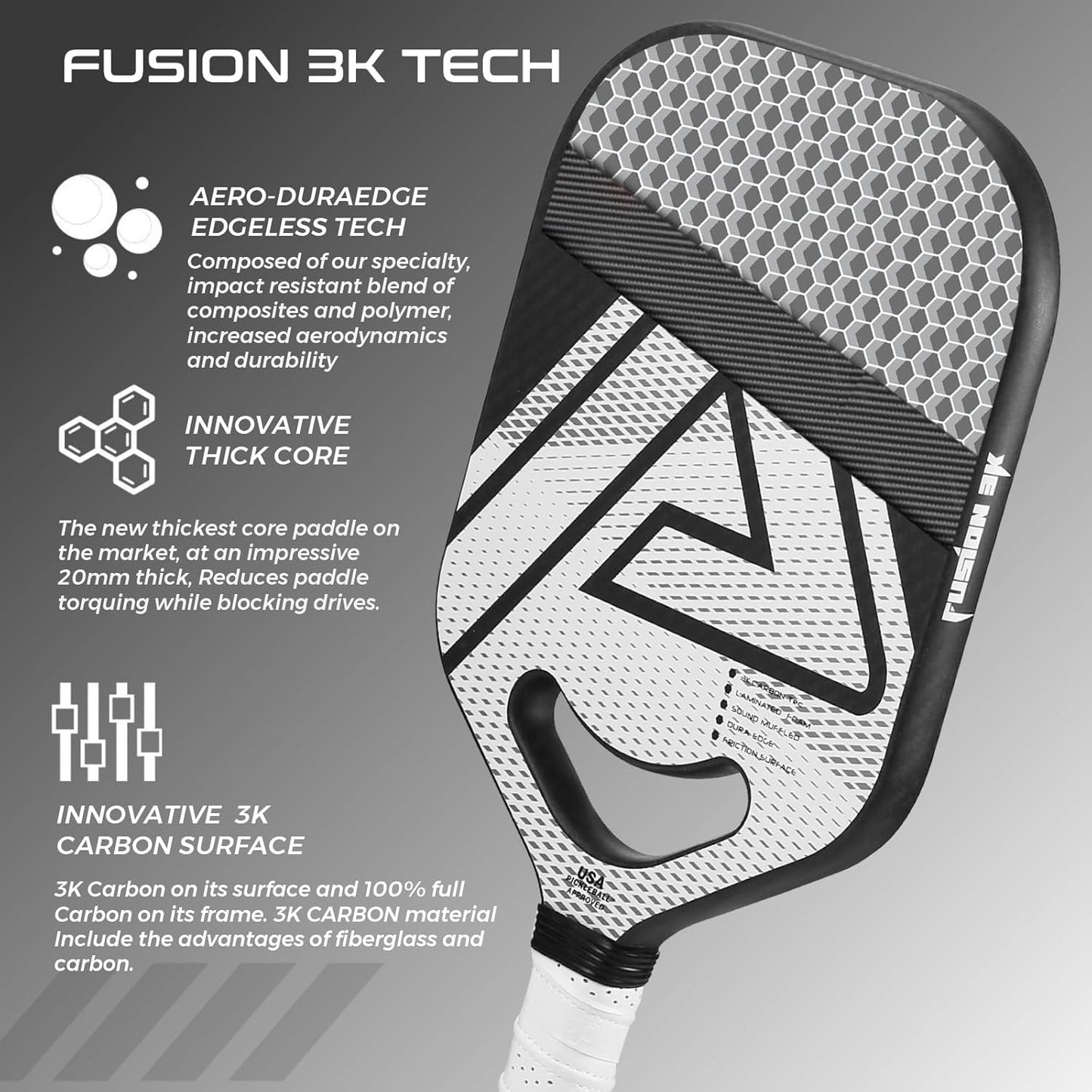AMA SPORT Future 003 Pickleball Paddle - USAPA Approved Carbon Fiber Paddle