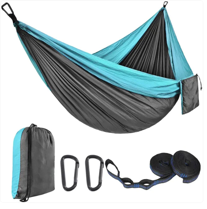 Portable Outdoor Hammock – Camping, Hiking, Backpacking & Backyard Relaxation Straps/Rope + Carabiners Included