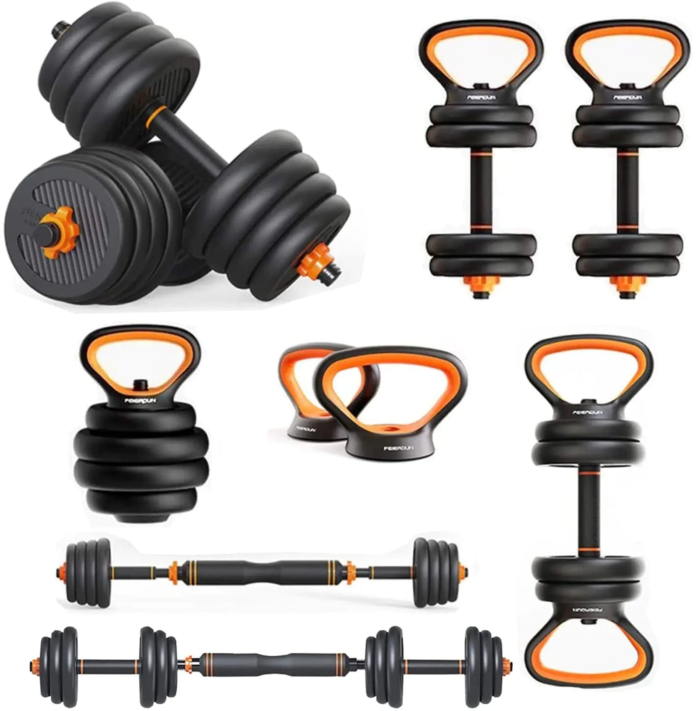 Adjustable Dumbbell Set 50LB – 6-in-1 Weights with Barbell, Kettlebell & Push-Up Handles for Home Gym