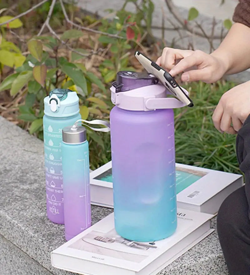 Leak-proof Motivational Sports Water Bottle Set (3PCS)Hydration Progress Tracking