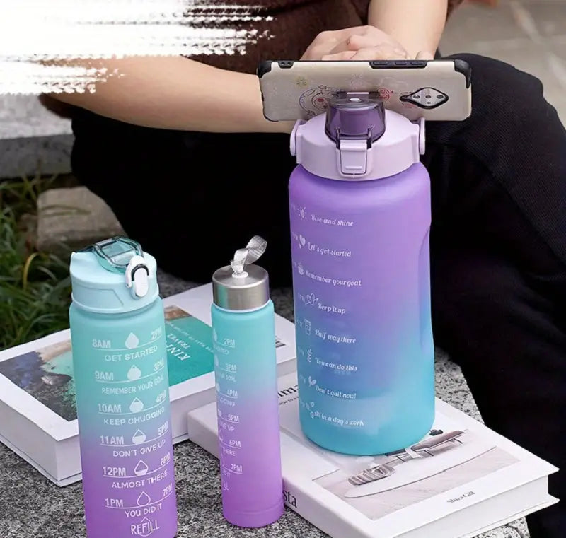 Leak-proof Motivational Sports Water Bottle Set (3PCS)Hydration Progress Tracking