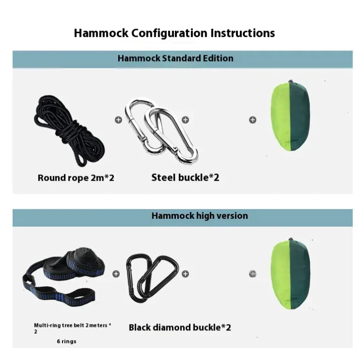 Portable Outdoor Hammock – Camping, Hiking, Backpacking & Backyard Relaxation Straps/Rope + Carabiners Included