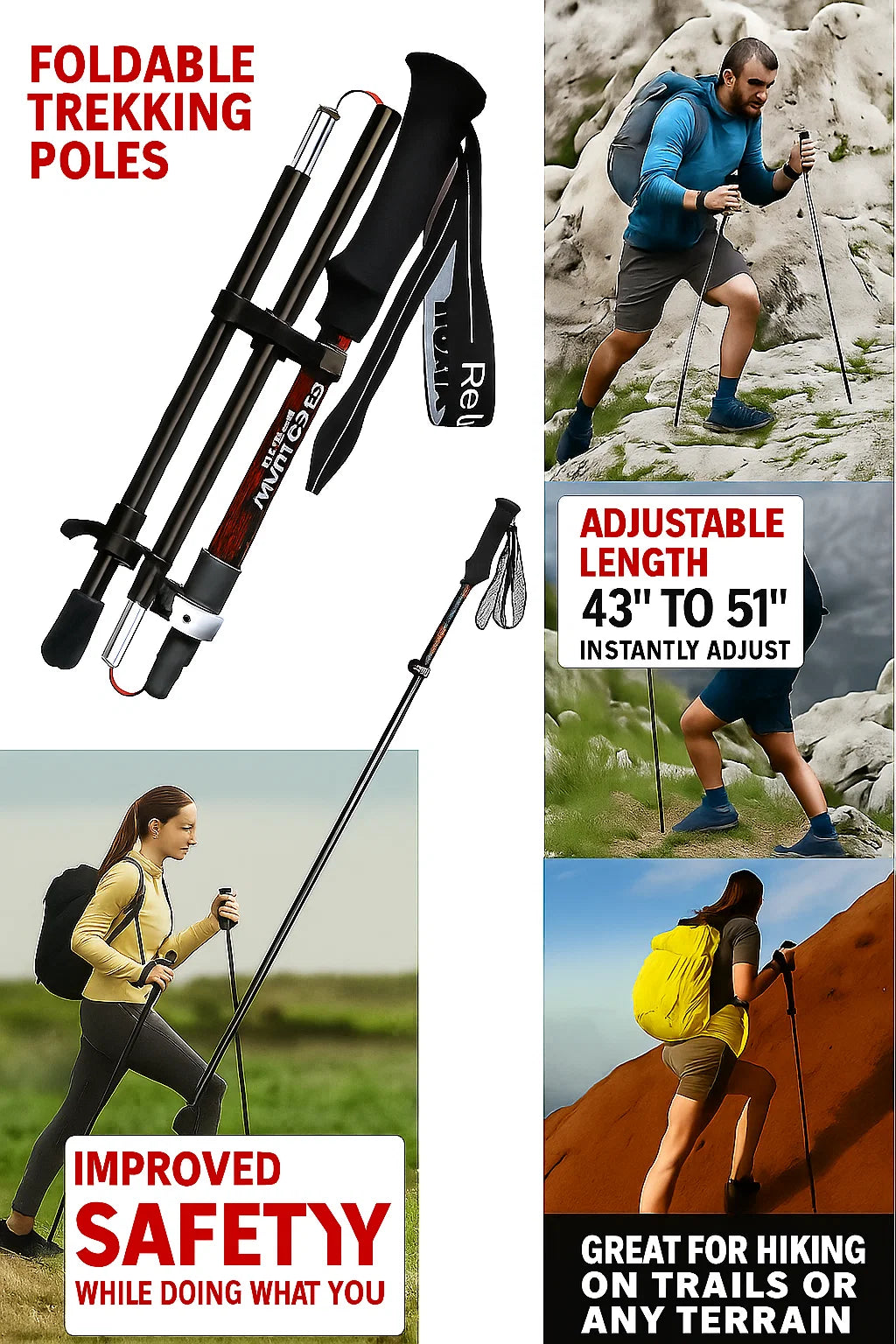 Ultra-Light Carbon Fiber Walking Pole - Telescopic Climbing Pole