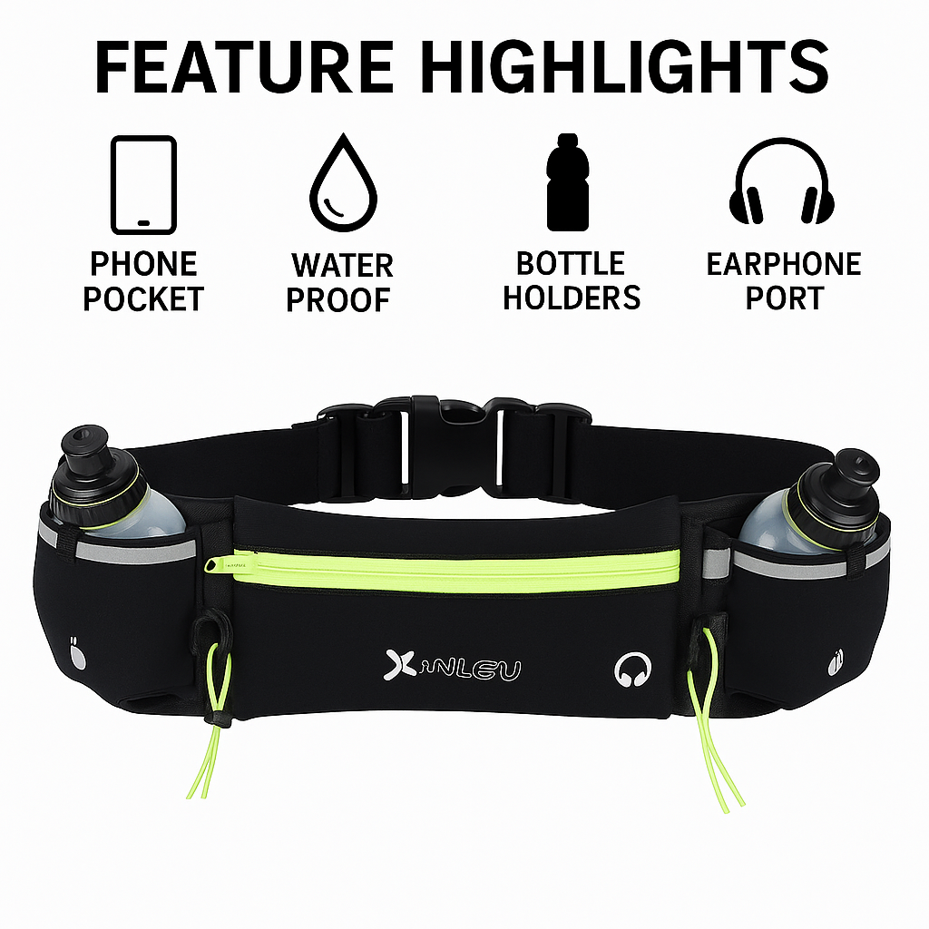 Waterproof Running Belt - Waist Bag with Bottles