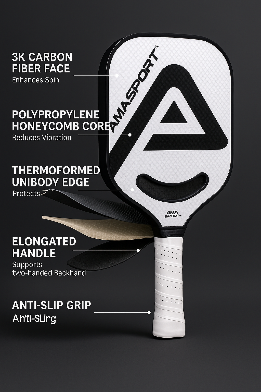 AMA SPORT Future 003 Pickleball Paddle - USAPA Approved Carbon Fiber Paddle