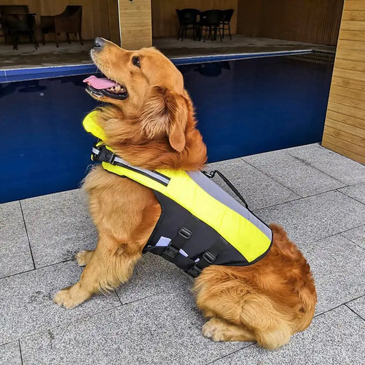 Reflective Dog Life Jacket with Safety Handle – Adjustable Pet Swim Vest with Head Support for Swimming & Boating