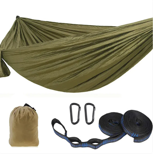 Portable Outdoor Hammock – Camping, Hiking, Backpacking & Backyard Relaxation Straps/Rope + Carabiners Included