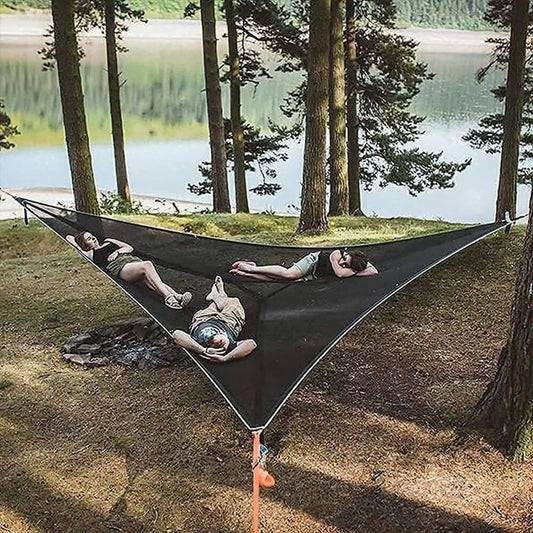Multi-Person Triangular Mesh Hammock – Fun for Family & Friends, Outdoor Relaxation